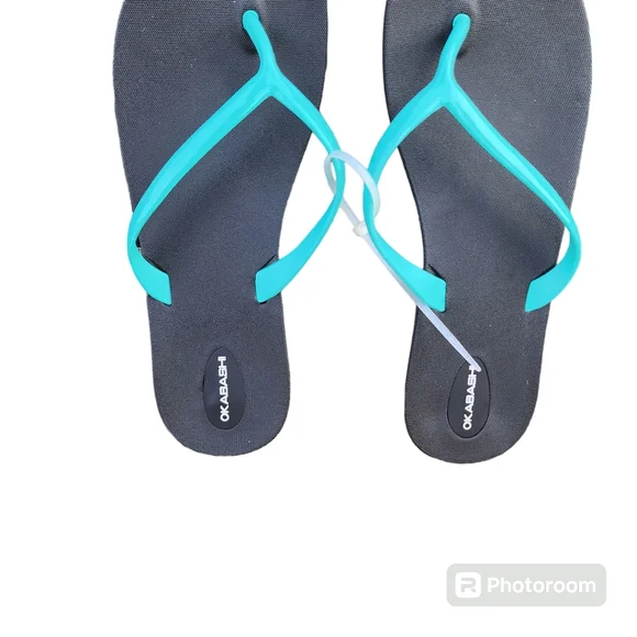 ❤️2/$18 Okabashi Shoreline Women's Blue Black Thong Flip Flop Sandals Size 8 - Picture 2 of 5